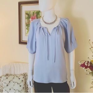 Ann Taylor Baby Blue Split Neck Elbow Length Sleeve Dressy Blouse Size M